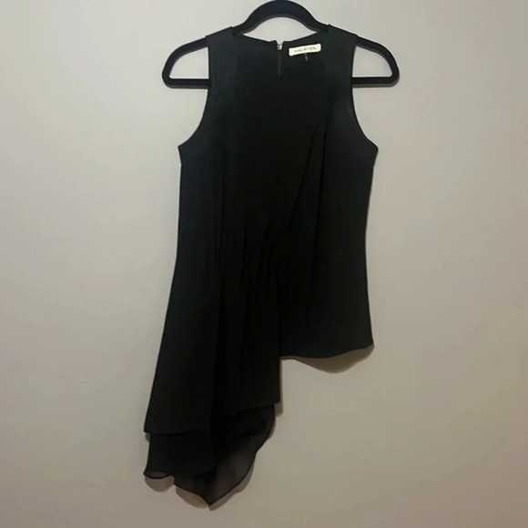 HALSTON | Black sleeveless asymmetrical top/blouse women’s size 2 ruched sheer - Picture 2 of 7